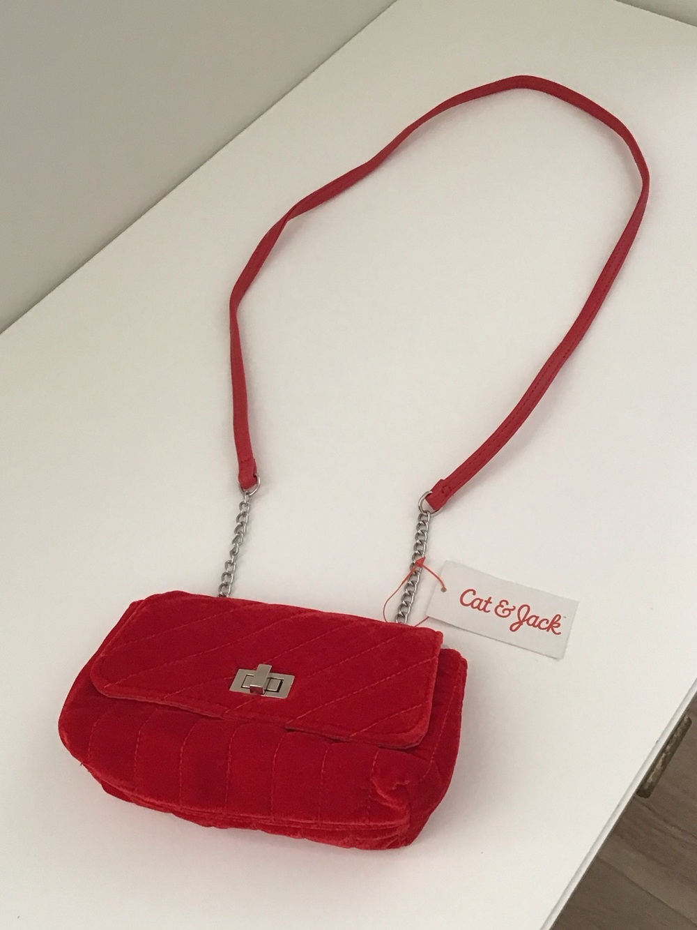 Cat & Jack red velvet quilted crossbody bag